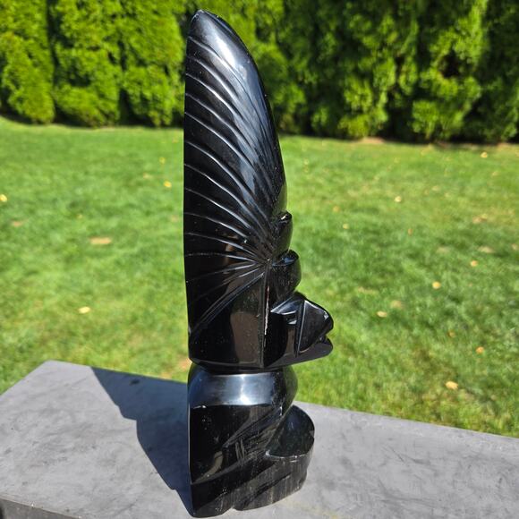 Handcrafted MCM Aztec Mayan Warrior Black Obsidian Onyx Mexico HEAVY *read* - Picture 3 of 15